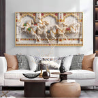 Seven White Horses Vastu Glass Finish Horizontal Wall Art