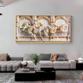 Seven White Horses Vastu Glass Finish Horizontal Wall Art