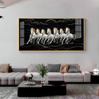 White Seven Horses in the Dark Premium Acrylic Horizontal Wall Art