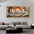 White Running Horses Vastu Glass Finish Horizontal Wall Art
