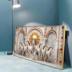 Beautiful White Running Horses Vastu Glass Finish Horizontal Wall Art