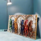 Seven Colorful Horses Vastu Glass Finish Horizontal Wall Art