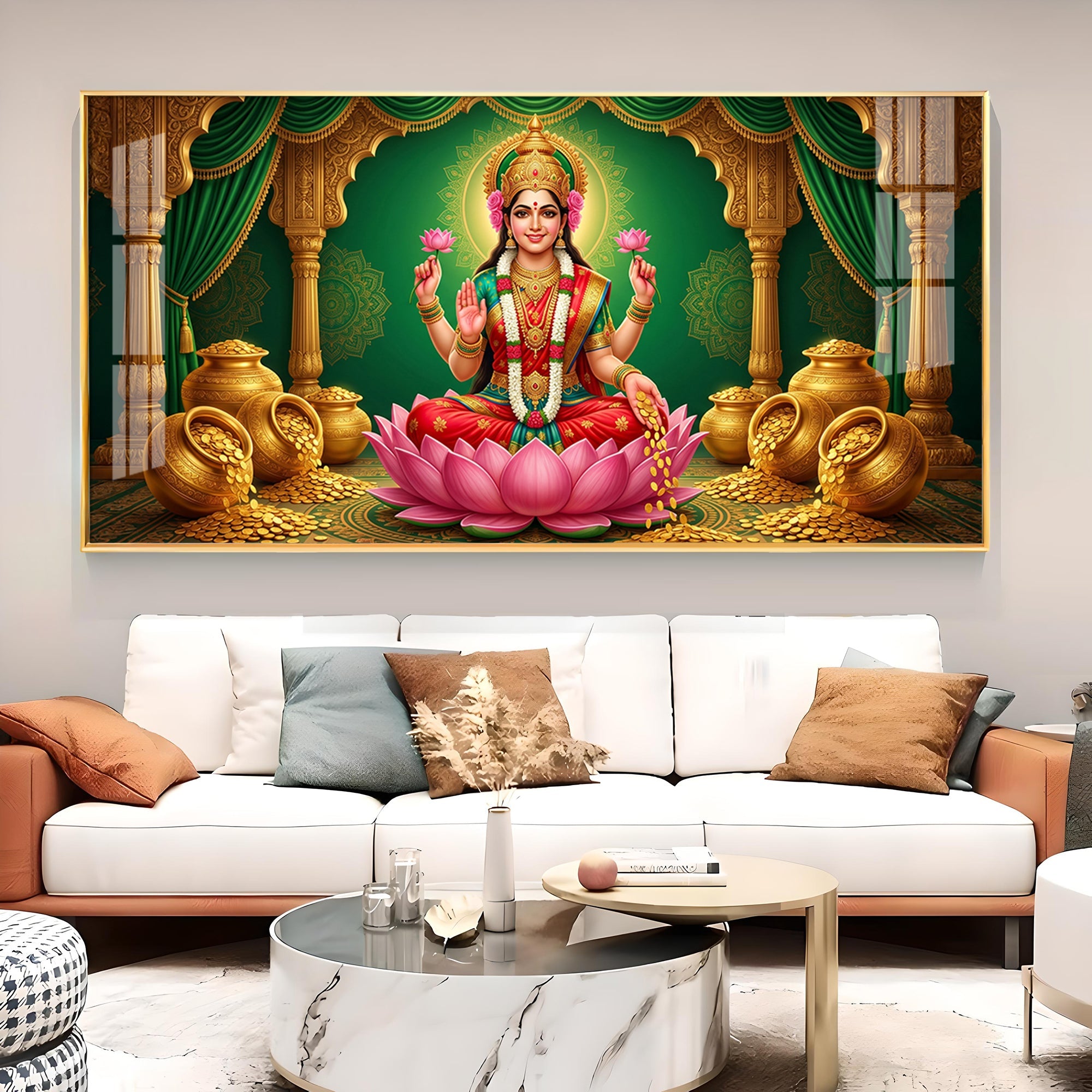 Lakshmi Mata Glass Finish Horizontal Wall Art