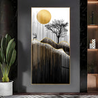 Gold Moon Stylized Black Tree Premium Acrylic Vertical Wall Art