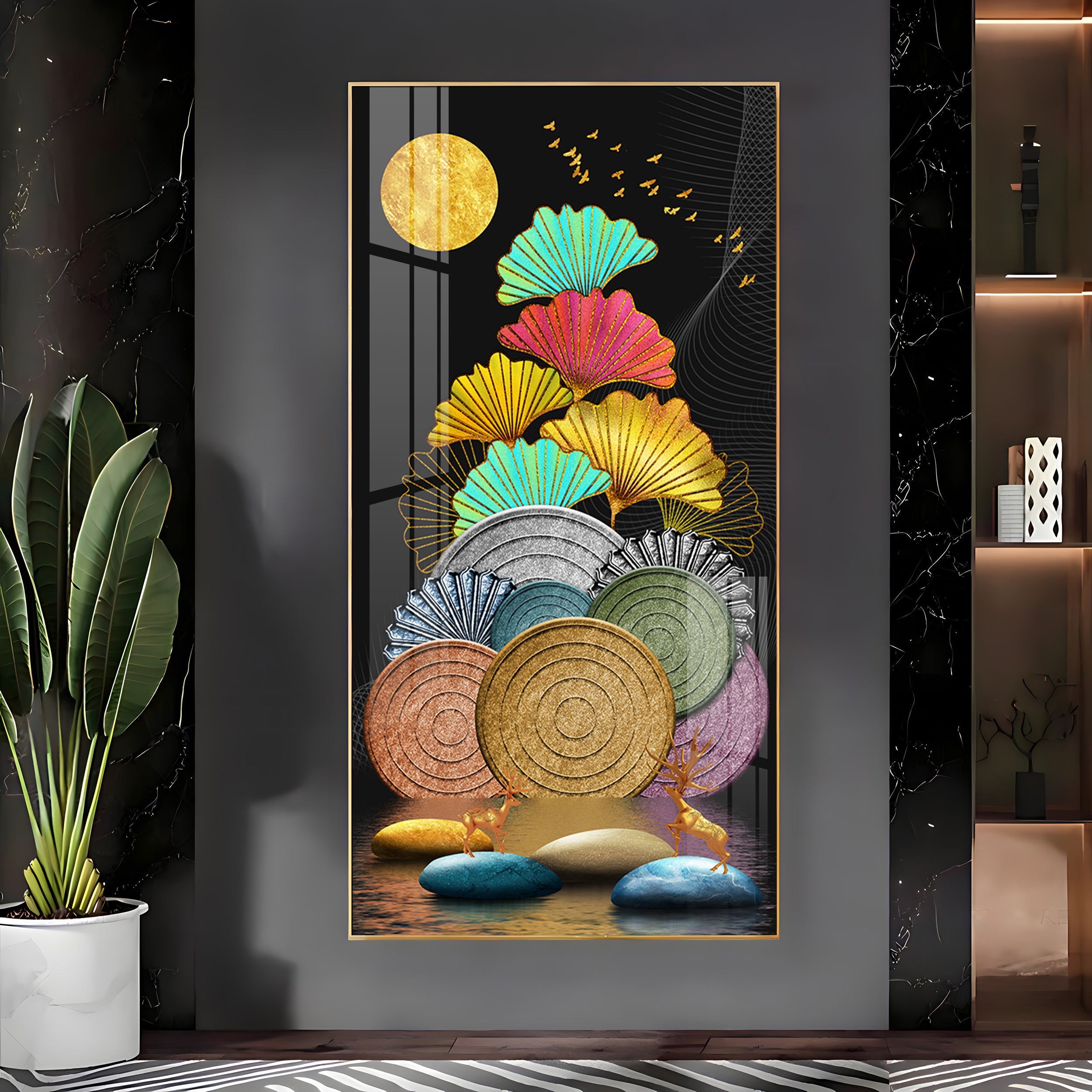 Multi Color Ginkgo Leaf Wall Premium Acrylic Vertical Wall Art