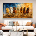 Seven Running Horses Glass Finish Horizontal Wall Art
