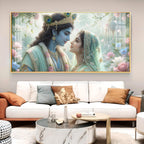 God Radha Krishna Glass Finish Horizontal Wall Art