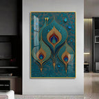 Three Ornate Peacock Feather Premium Acrylic Vertical Wall Art