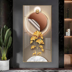 Golden Deer & Ginkgo Leaves Premium Acrylic Vertical Wall Art