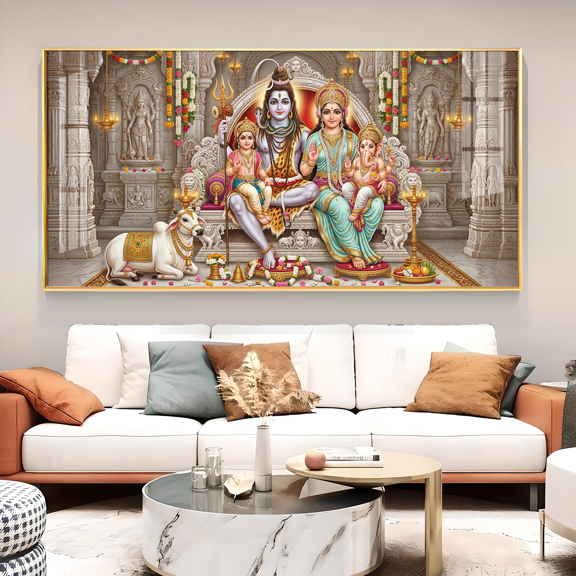 Shiv Parivar Glass Finish Horizontal Wall Art