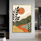 Earth-Toned Mountains & Red Moon Premium Acrylic Vertical Wall Art