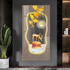 Golden Deer & Gingko Premium Acrylic Vertical Wall Art