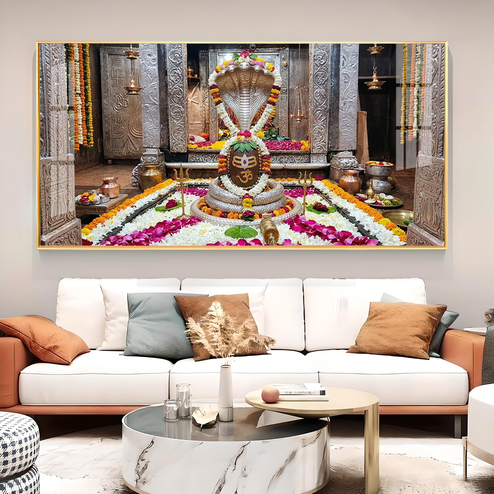 Omkareshwar Jyotirlinga Glass Finish Horizontal Wall Art