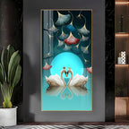 Couple Swan With Ginkgo Leaves Premium Acrylic Vertical Wall Art