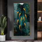 Golden Koi Fishes in Greenery Premium Acrylic Vertical Wall Art
