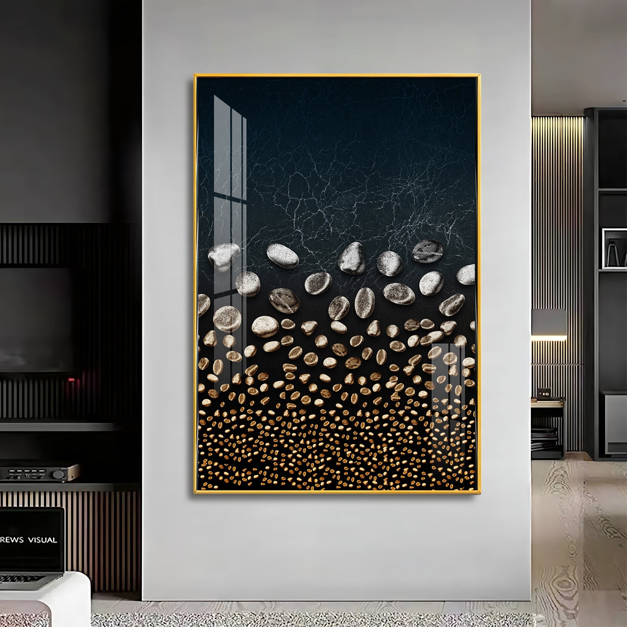 Golden Serenity Stones Premium Acrylic Vertical Wall Art