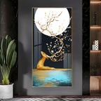 Golden Deer With Full Moon Premium Acrylic Vertical Wall Art