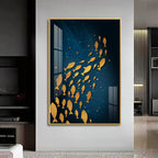 Beautiful Gold Fishes In Ocean Premium Acrylic Vertical Wall Art
