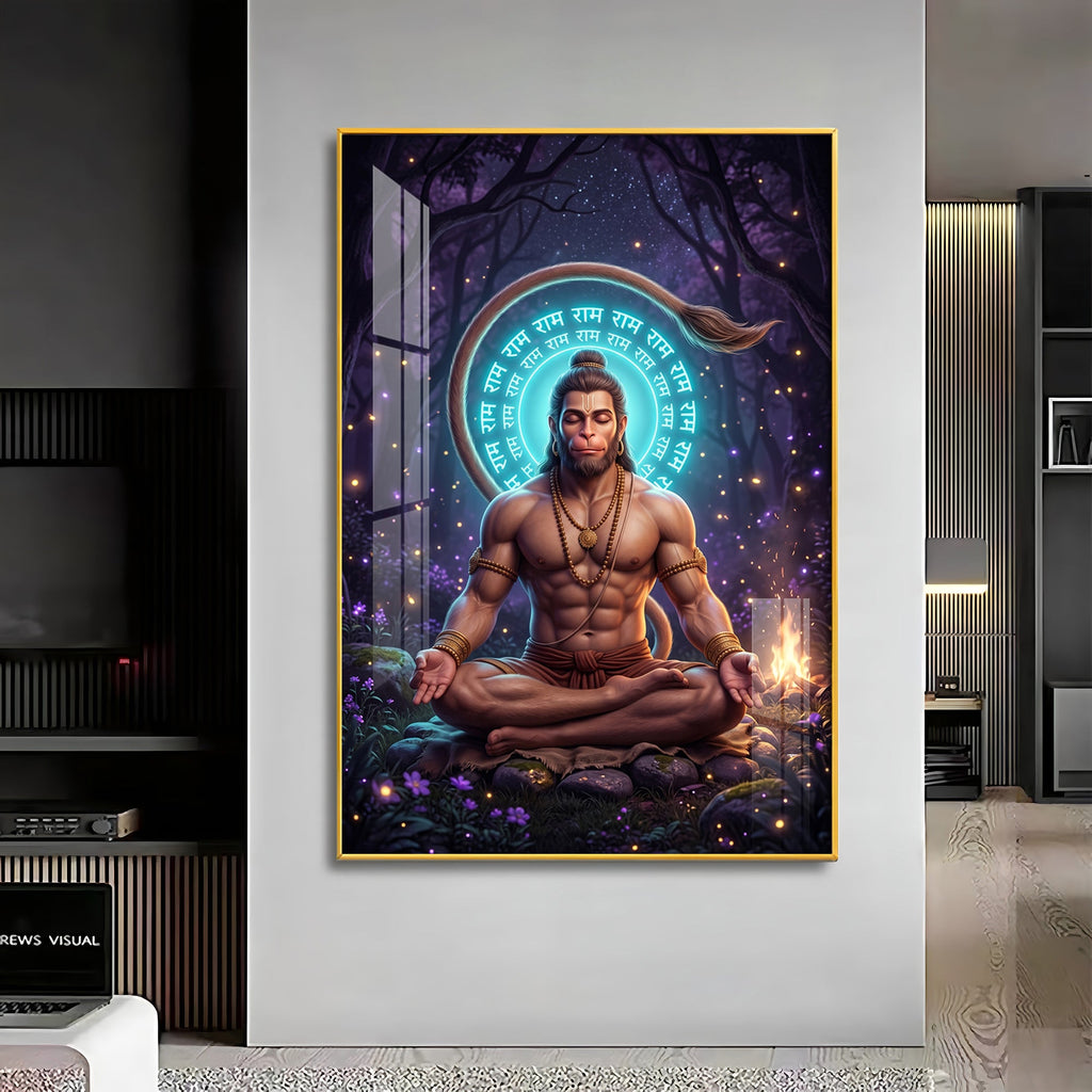 Lord Hanuman In Deep Meditation Premium Acrylic Vertical Wall Art
