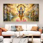 Lord Vishnu Glass Finish Horizontal Wall Art