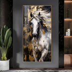 White Horse with Golden Gleam Premium Acrylic Vertical Wall Art