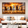 7 Running Horses Glass Finish Horizontal Wall Art