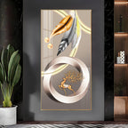 Deer With Gold & Silver Feather Premium Acrylic Vertical Wall Art