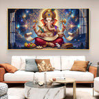 Lord Ganesha Glass Finish Horizontal Wall Art