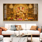Lord Ganpati Bappa Glass Finish Horizontal Wall Art