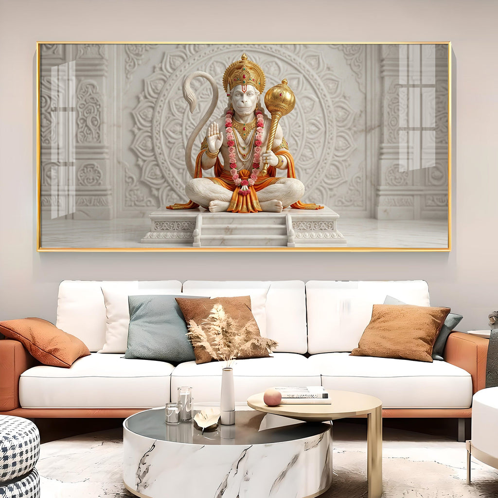 Lord Hanuman Glass Finish Horizontal Wall Art