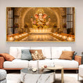 Lord Ganesha In A Golden Temple Glass Finish Horizontal Wall Art