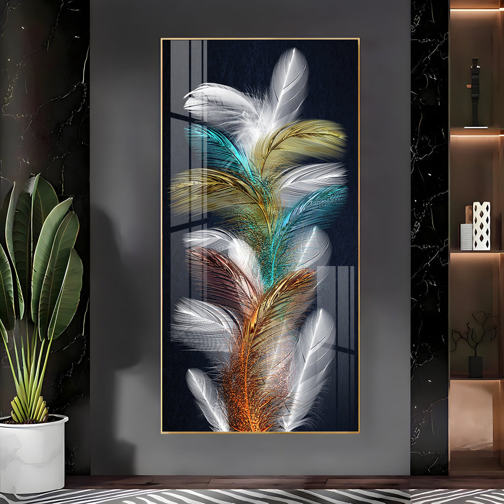Sparkling Colorful Feather Premium Acrylic Vertical Wall Art