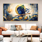 Lord Krishna With Yantra Glass Finish Horizontal Wall Art