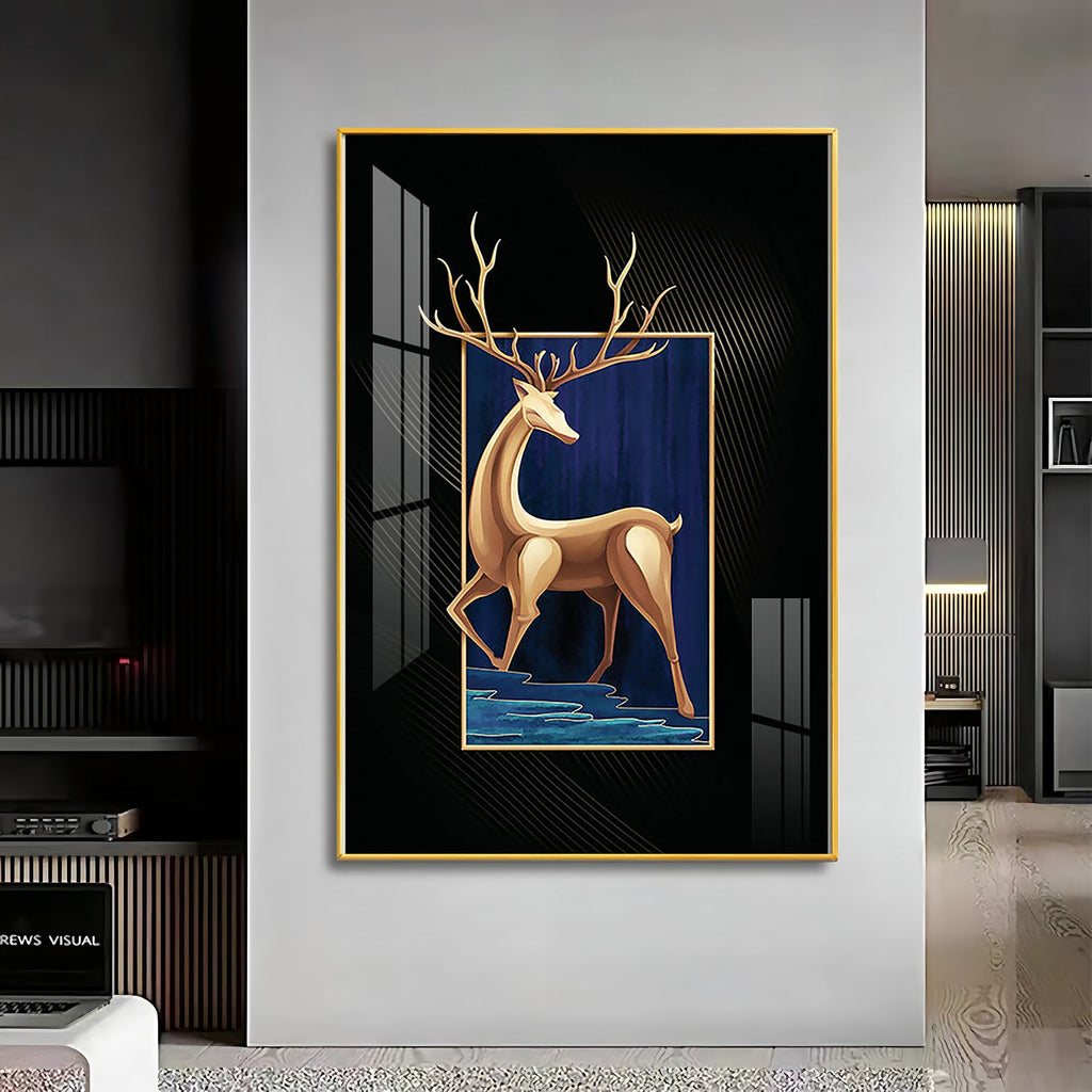 Majestic Golden Deer Premium Acrylic Vertical Wall Art