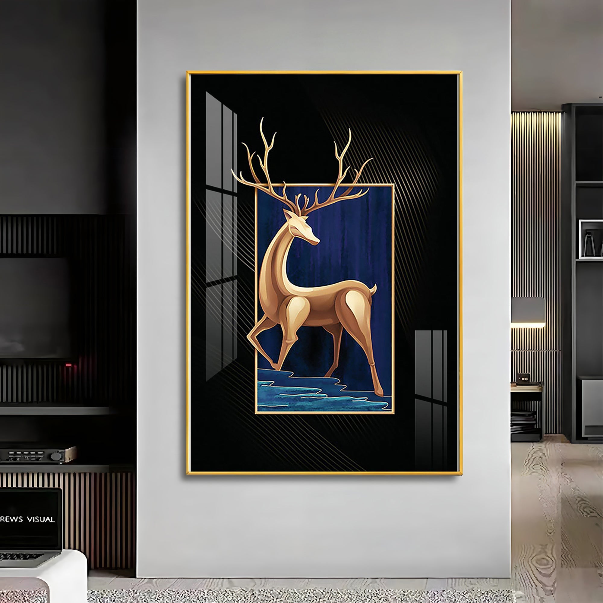 Majestic Golden Deer Premium Acrylic Vertical Wall Art
