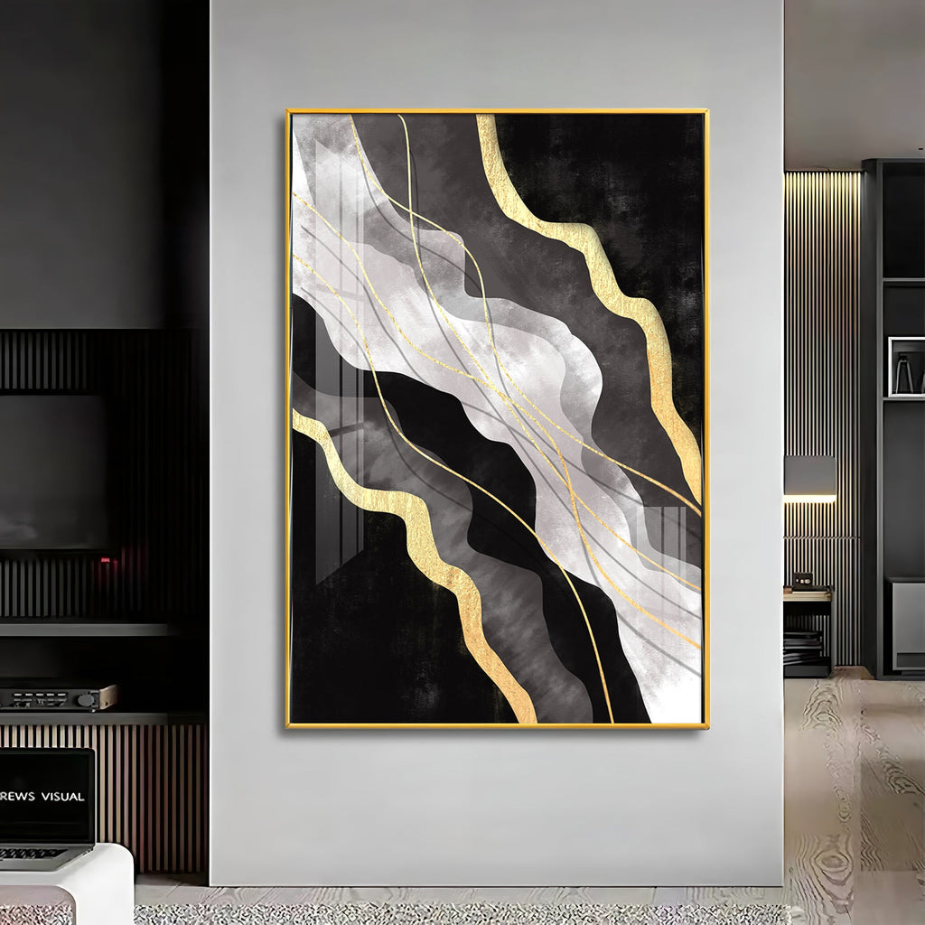 Golden Veins on Black Premium Acrylic Vertical Wall Art