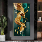 Fish & Flowing Gold Layer Premium Acrylic Vertical Wall Art