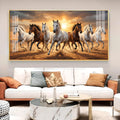 Running Horses In A Golden Sunset Glass Finish Horizontal Wall Art