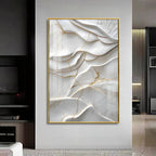 Golden Threaded White Surface Premium Acrylic Vertical Wall Art