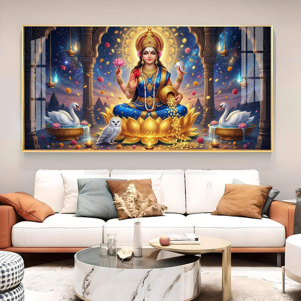 Maa Laxmi Glass Finish Horizontal Wall Art