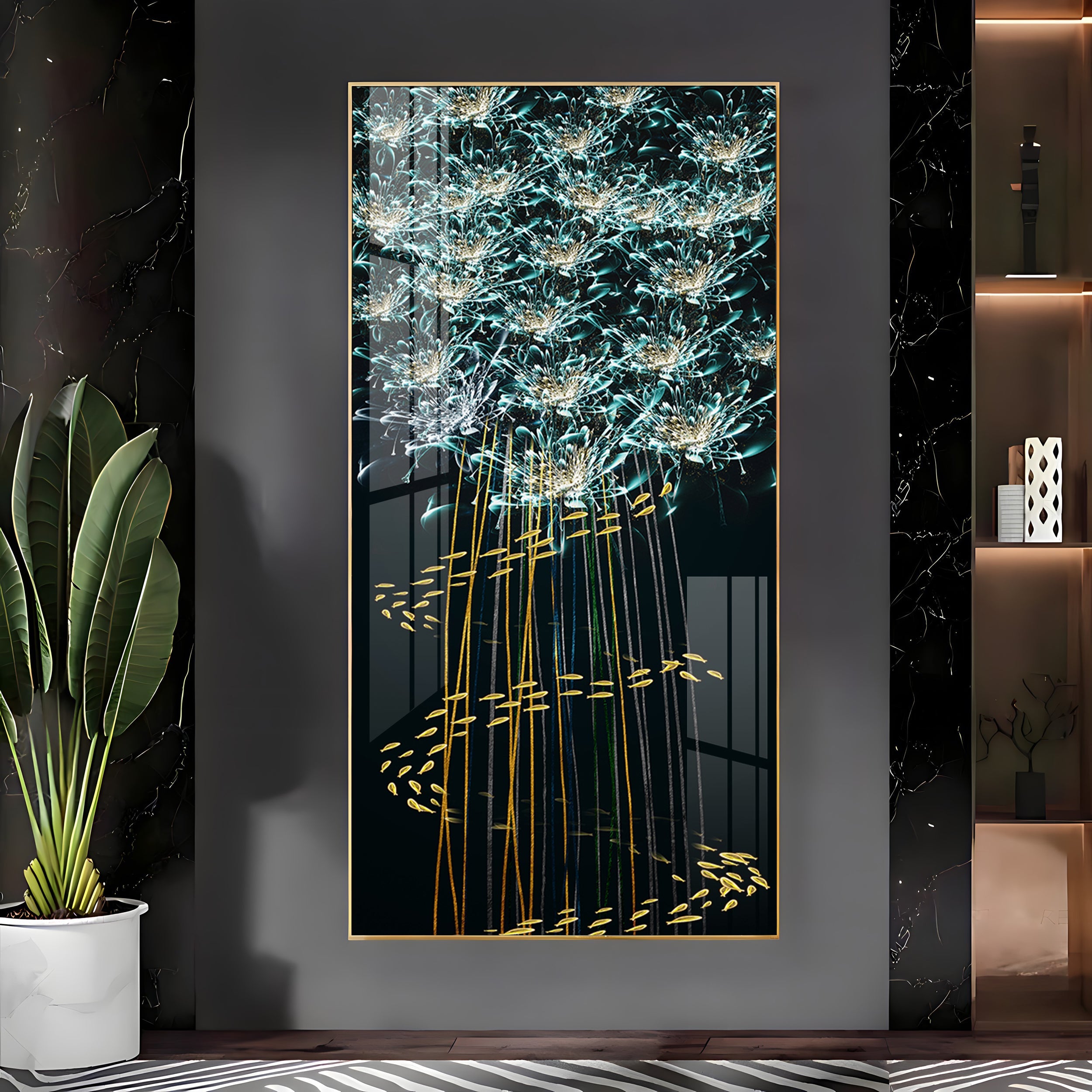 Fishes With Flowers Premium Acrylic Vertical Wall Art