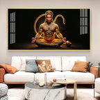 Lord Hanuman In Meditating Pose Glass Finish Horizontal Wall Art