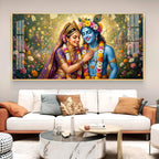 Radha Krishna Eternal Love & Devotion Glass Finish Horizontal Wall Art