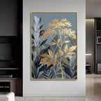 Republic Midnight Blue Botanical Leaves Premium Acrylic Vertical Wall Art