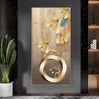 Golden Deer With Leaf Premium Acrylic Vertical Wall Art