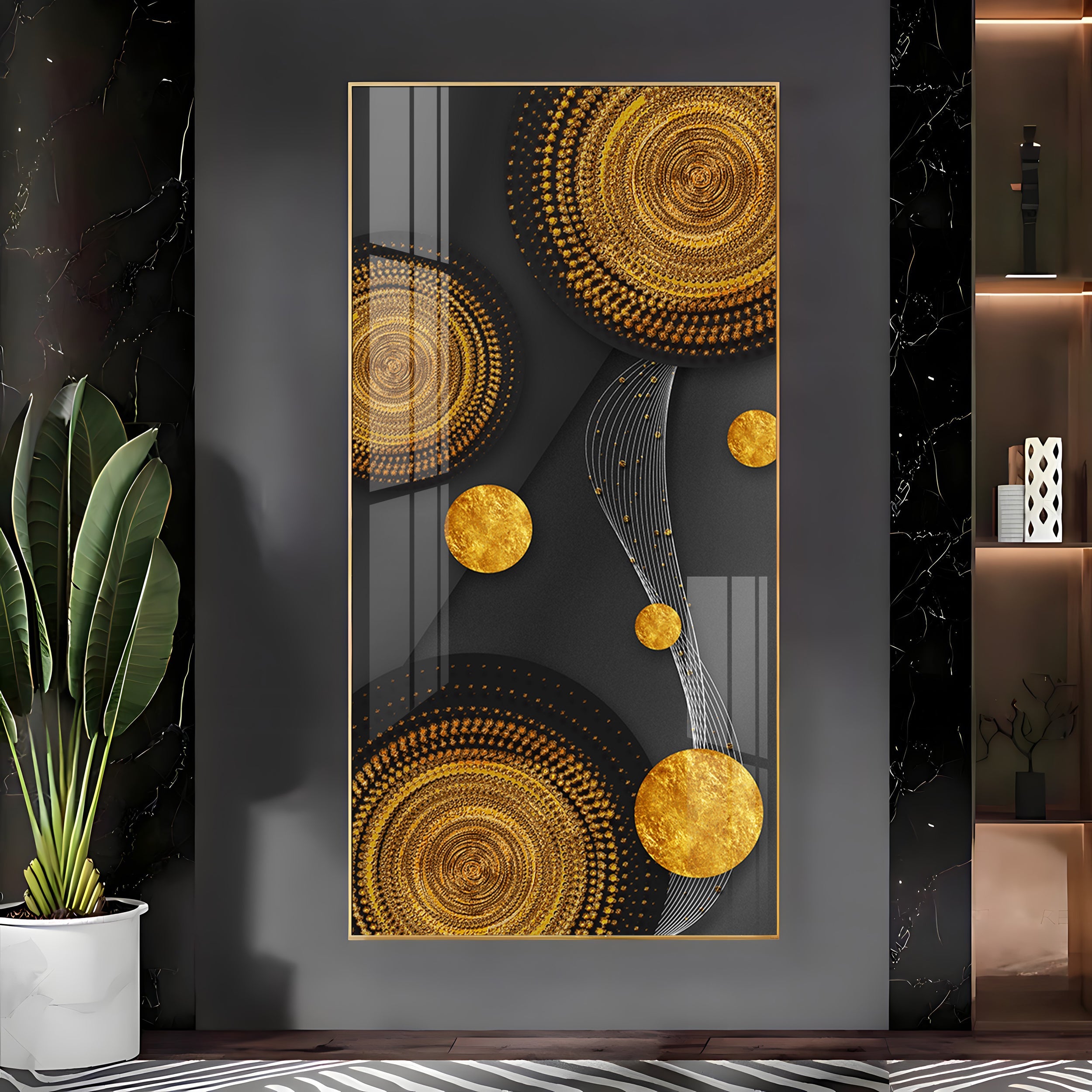 Gold Circle Shape Premium Acrylic Vertical Wall Art