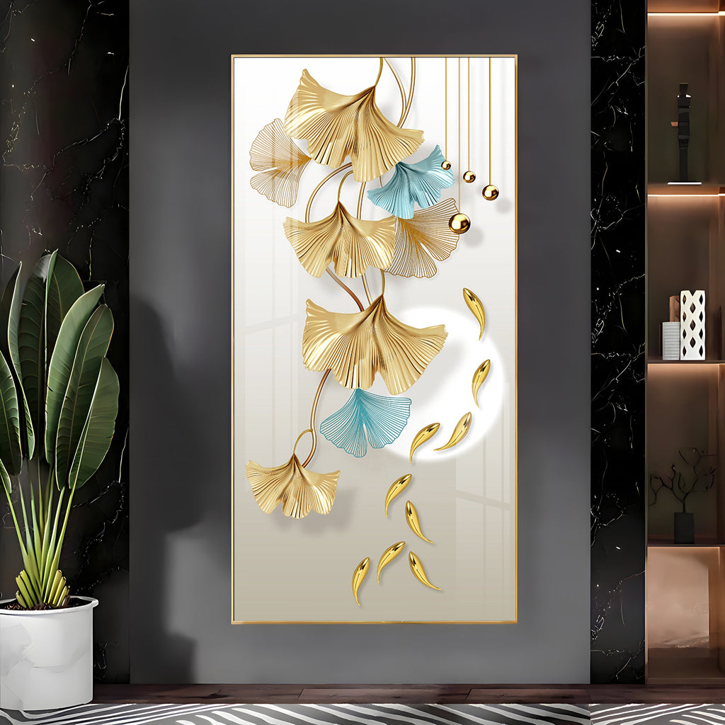 Golden Blossom Elegance Premium Acrylic Vertical Wall Art