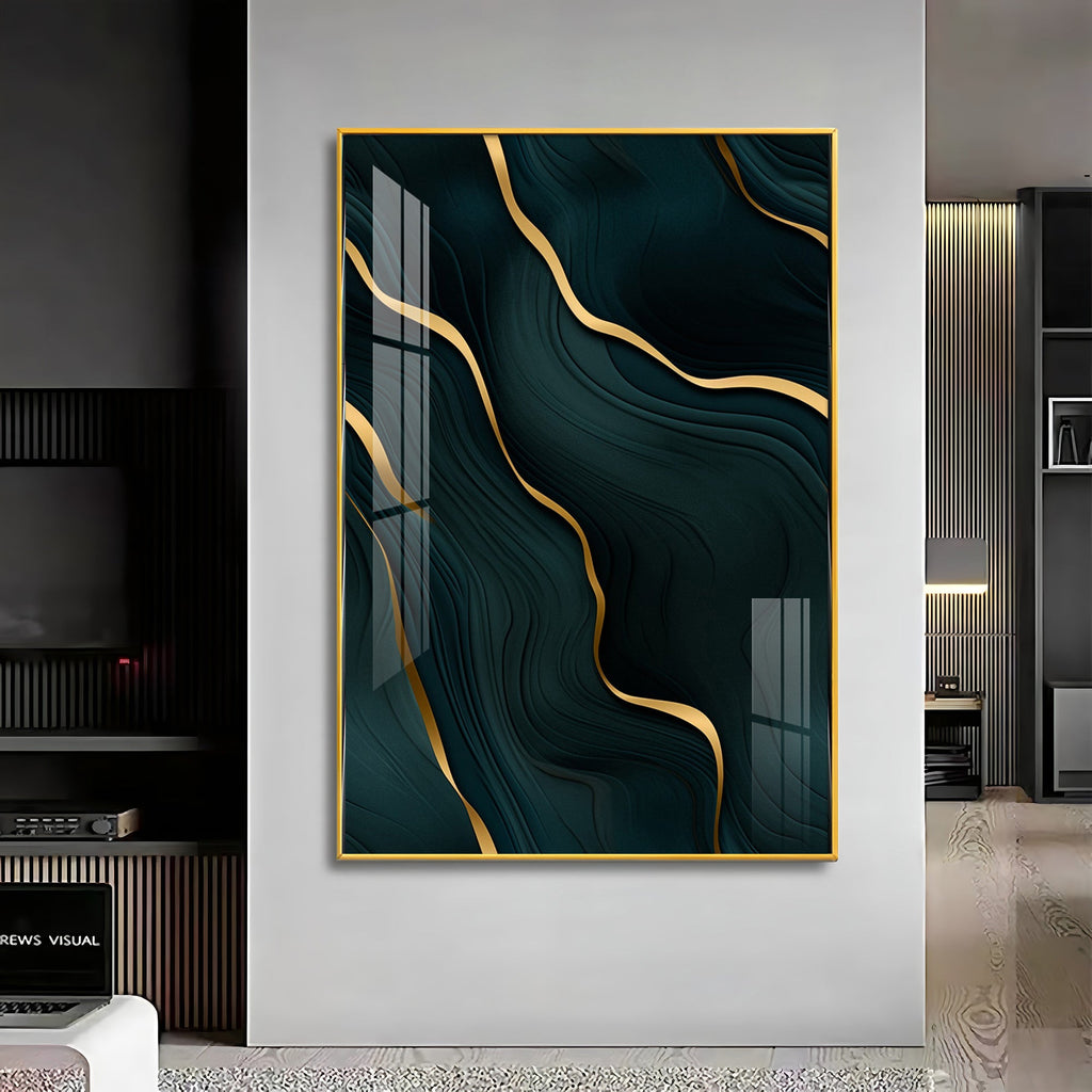 Golden Wave Fusion Premium Acrylic Vertical Wall Art