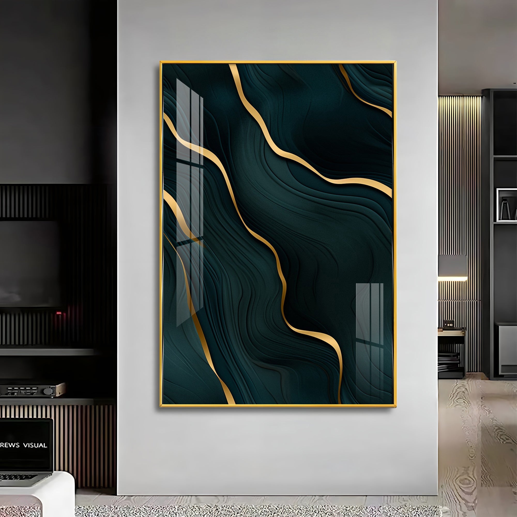 Golden Wave Fusion Premium Acrylic Vertical Wall Art