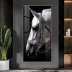 White Horse With Black Background Premium Acrylic Vertical Wall Art